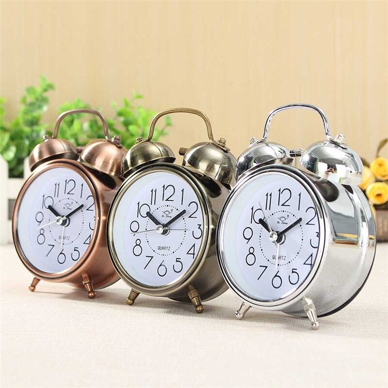 Réveil classique 3 pouces Vintage rétro, horloge à pointeur silencieuse, alarme forte avec double sonnette, veilleuse de chevet pour chambre à coucher