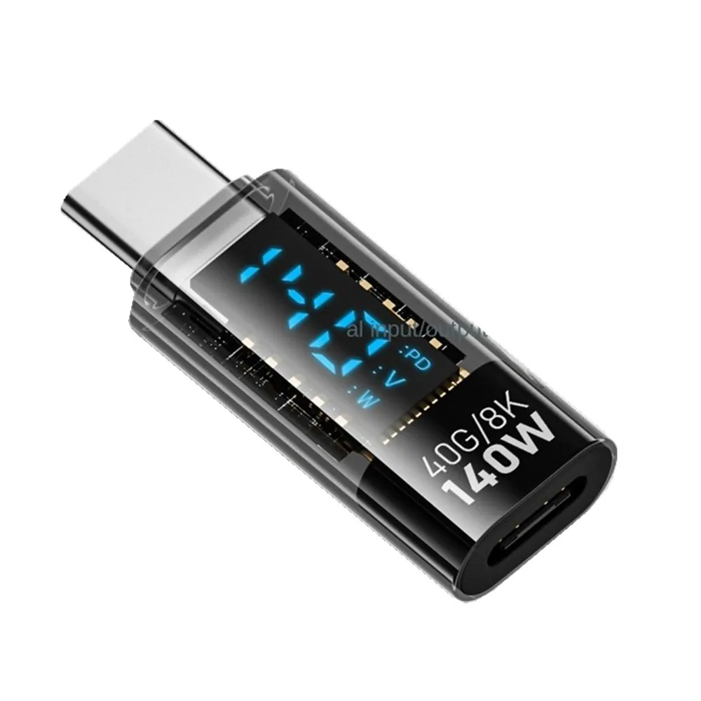 USB C Adapter with Digital Display PD 140W 240W Type C Male to Female Connector Power Support Voltage Current anmart LED Display: black