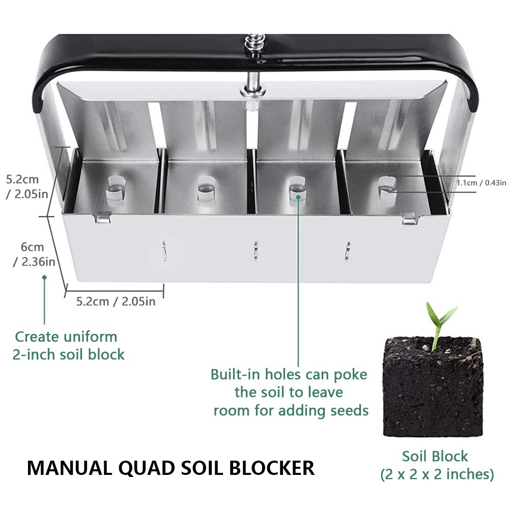 Manual Quad Soil Blocker 2 Inches Soil Block Maker Handheld Soil Blocking Tool for Seedlings Cuttings Garden Greenhouse