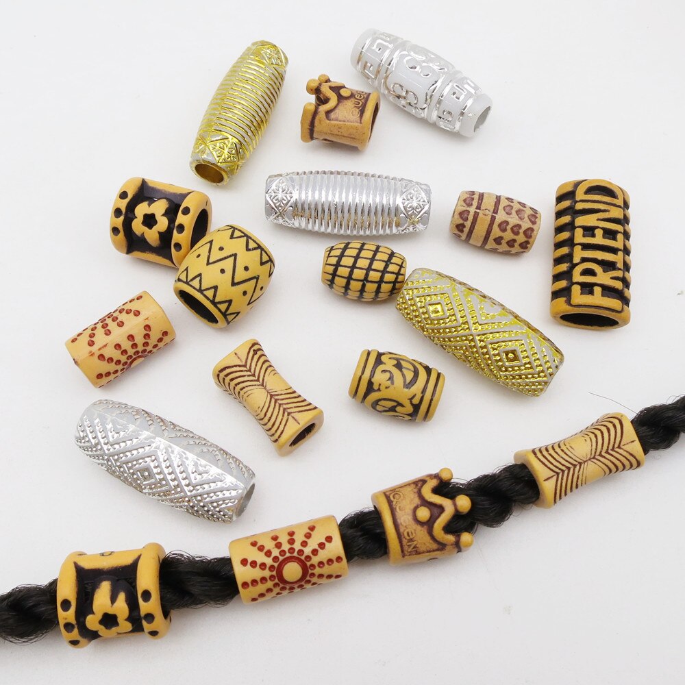 10 stk hår smykker flet ringe dekorationsvedhæng dreadlocks skæg perler ringe imiteret træ plastik perler tilbehør