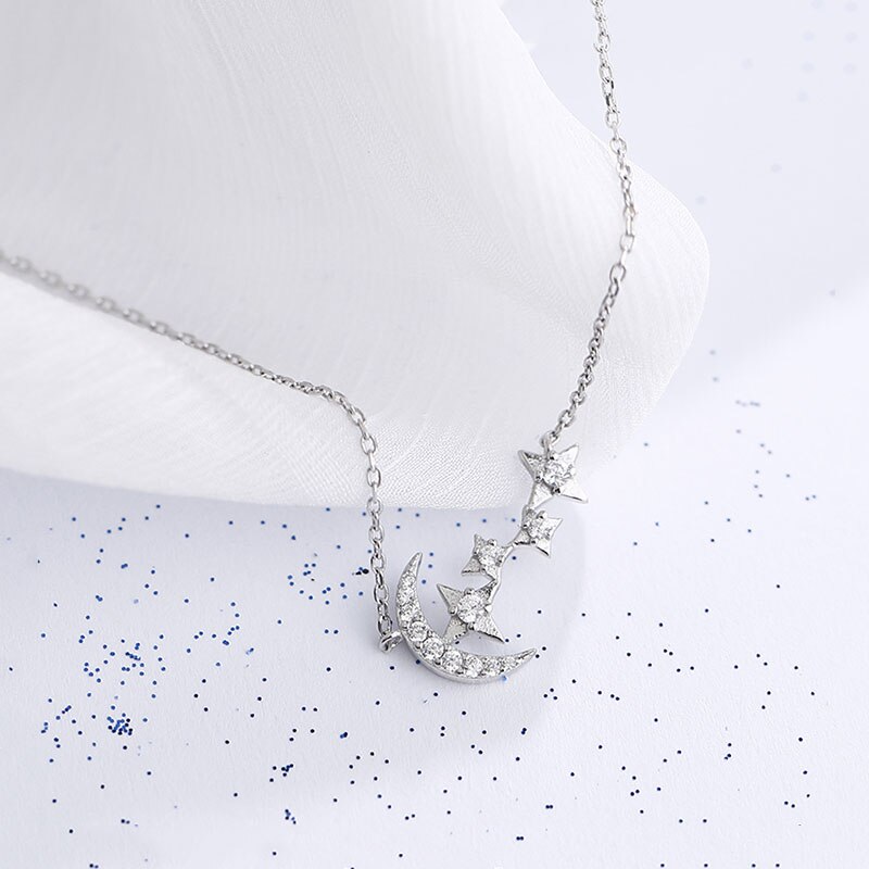 Dainty Jewelry Moon Star Choker Necklace for Women Stretching Chain Silver Color Necklace Party Wedding S-N716