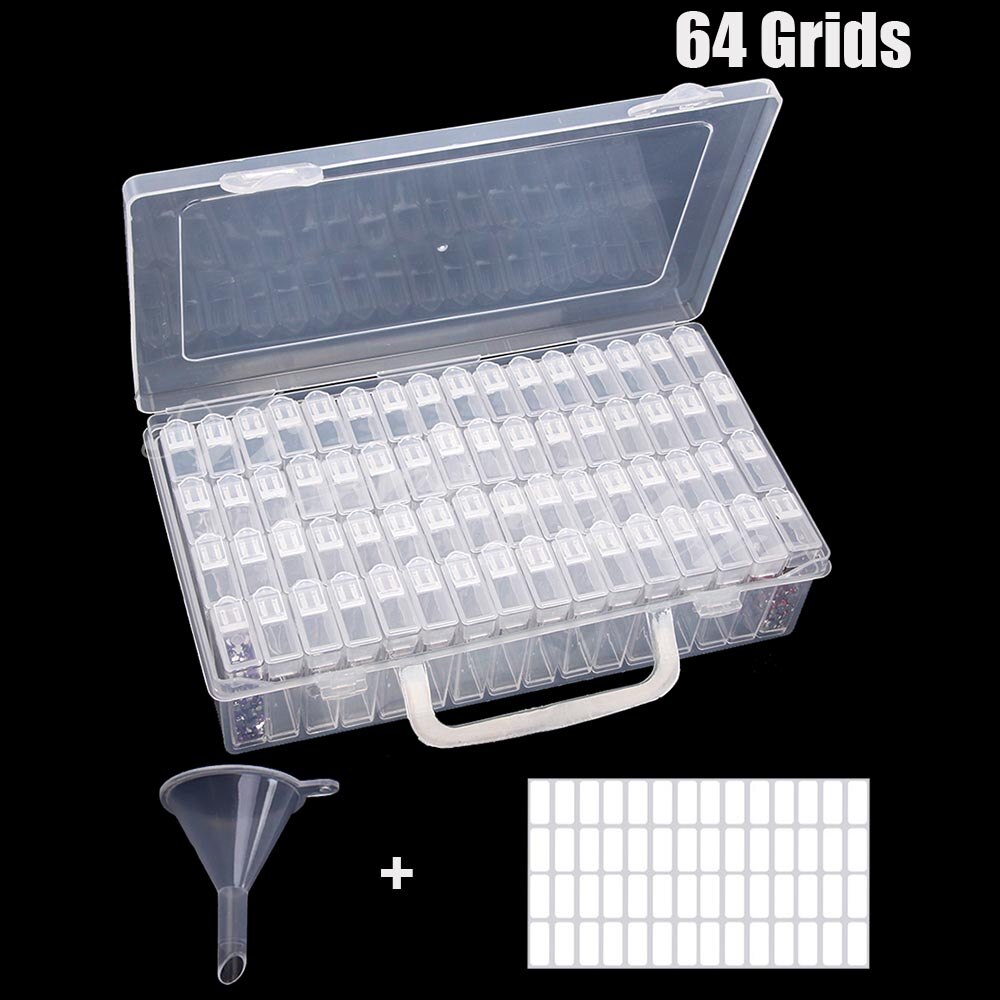 Diamond Nail Art Embroidery Tools Accessories Transparent Plastic Storage Box Diamond Painting Stone Mosaic Container Suitcase: 64 grid 1pcs