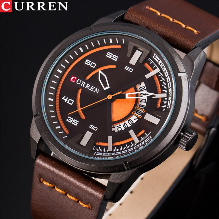 CURREN Watches Casual Quartz Male Clock Display Date Leather Strap Men Wristwatch Montre Homme Reloj Hombre: black coffee