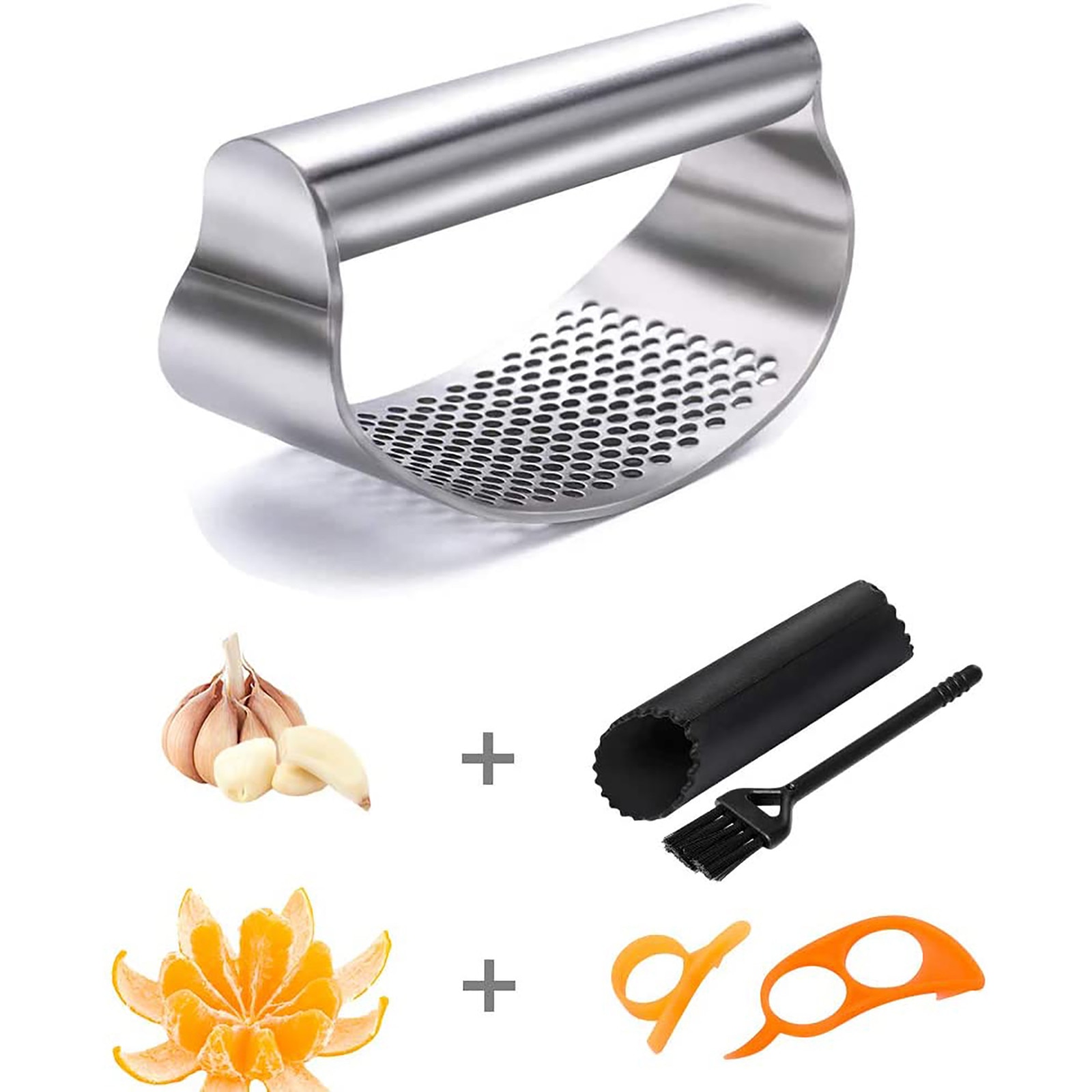 Stainless Steel Garlic Press Rocker Manual Garlic Rocker Crusher Garlic Chopper Mincer Press Kitchen Garlic Masher
