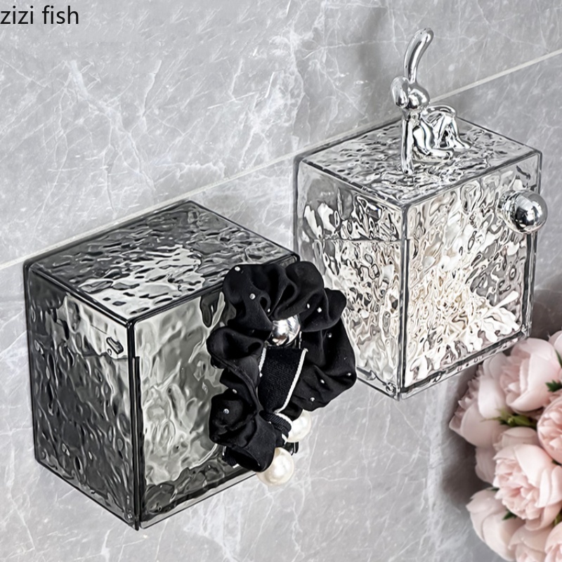 Transparent Acrylic Storage Box Wall Mounted Organizer Square Makeup Cotton Box Bathroom Storage Rack Storage Bin Shelf