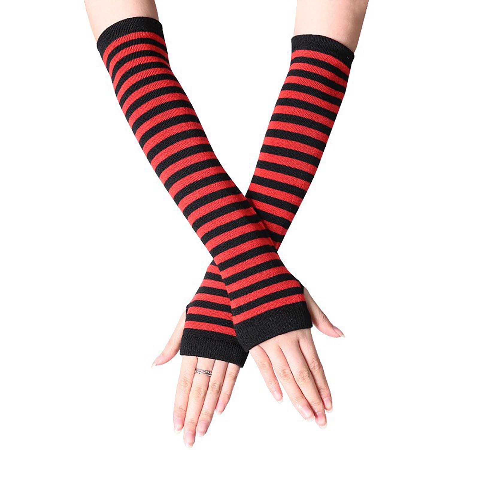 Long Glove Arm Cover Classic Black and White Striped Fingerless Elbow Gloves Y2K Warmer Knitted Wristband: MAROON
