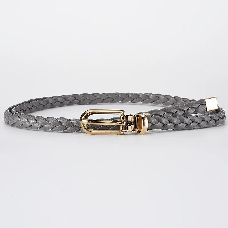 Ceinture tressée pour femmes, avec boucle dorée, ceinture fine décontractée pour étudiantes, accessoires de vêtements pour dames: Gris foncé