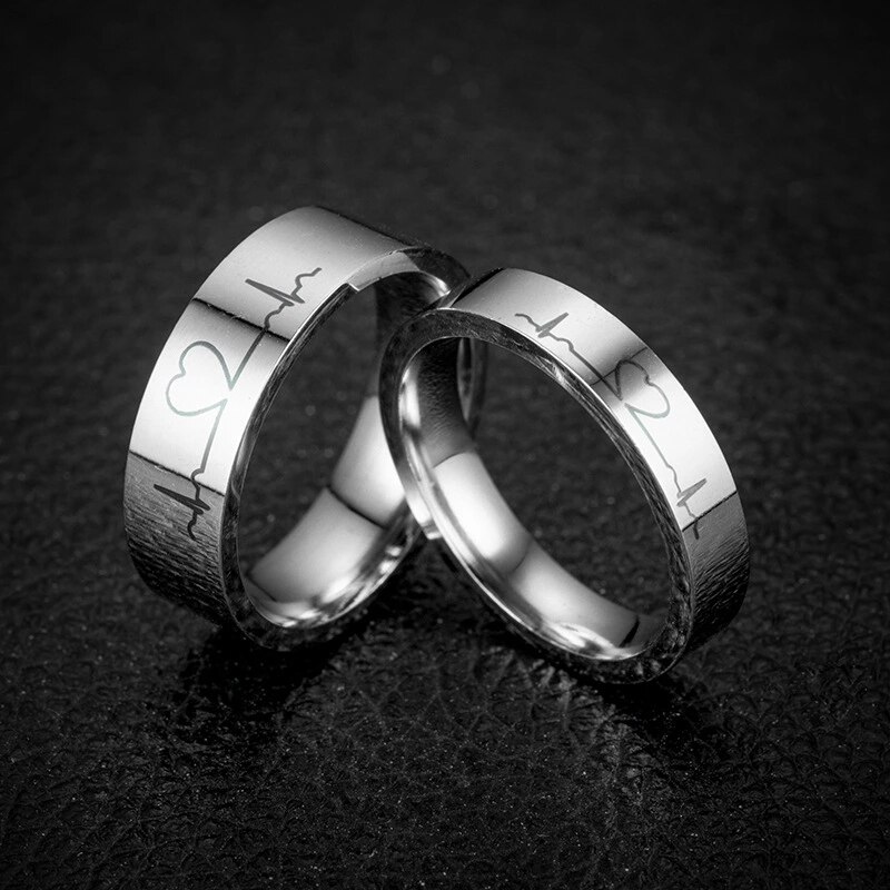 Paar Ringen Hartslag Ecg Minnaar Ring Halve Cirkel Liefde Trouwringen Rvs Valentijnsdag Sieraden G-144