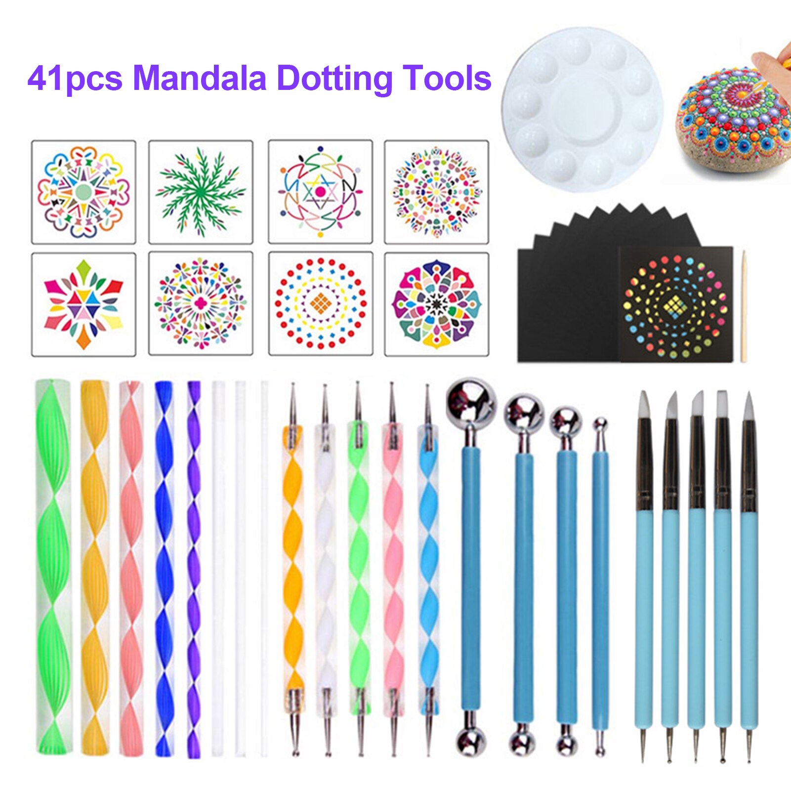 41 Piece Mandala Dotting Tools DIY Painting Stencils Ball Palette Paint Brushes Multifunction Embossing Dot Kit for Canvas Rock: 41 Pcs Set
