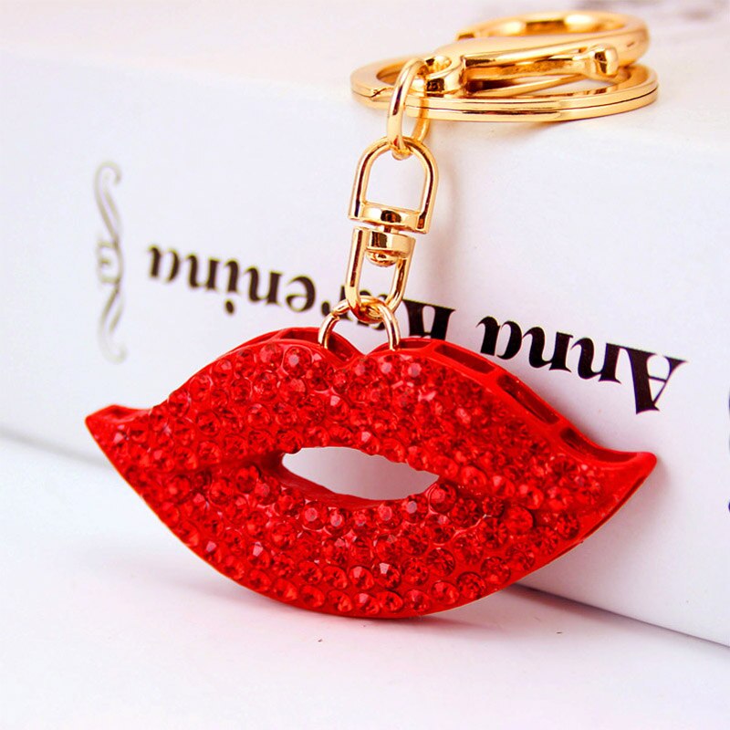 Rode Lippen Sleutelhanger Rhinestone Sleutelhangers Auto Sleutelhanger Meisjes Sexy Lippen Ketting Kleur Hanger Voor Vrouwen Lover 'S