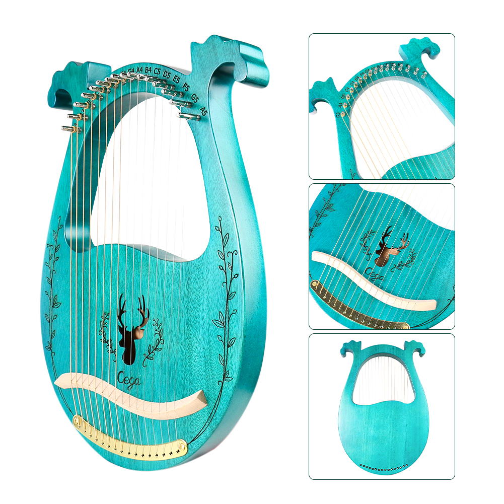 16 Strings Wooden Mahogany Lyre Harp Musical Instrument Piano Harp for Beginner with Tuning Tool Spare String Easy To Learn