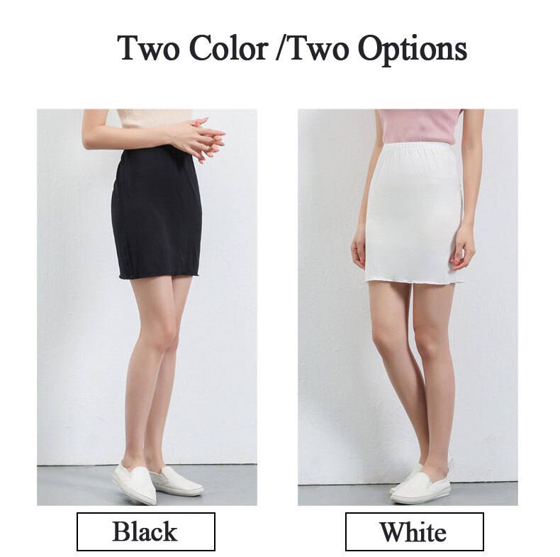 2pcs Summer Modal Slips Women's Casual Mini Skirts Ladies Basic Skirt Underdress Vestidos Loose Half Slips Petticoat Underskirt: white-black