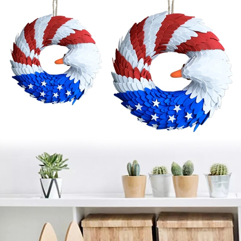 Guirnalda del Día de la independencia, decoración de la puerta delantera del águila azul, roja y blanca, para el Día de los patrióticos, de julio del 4, H051