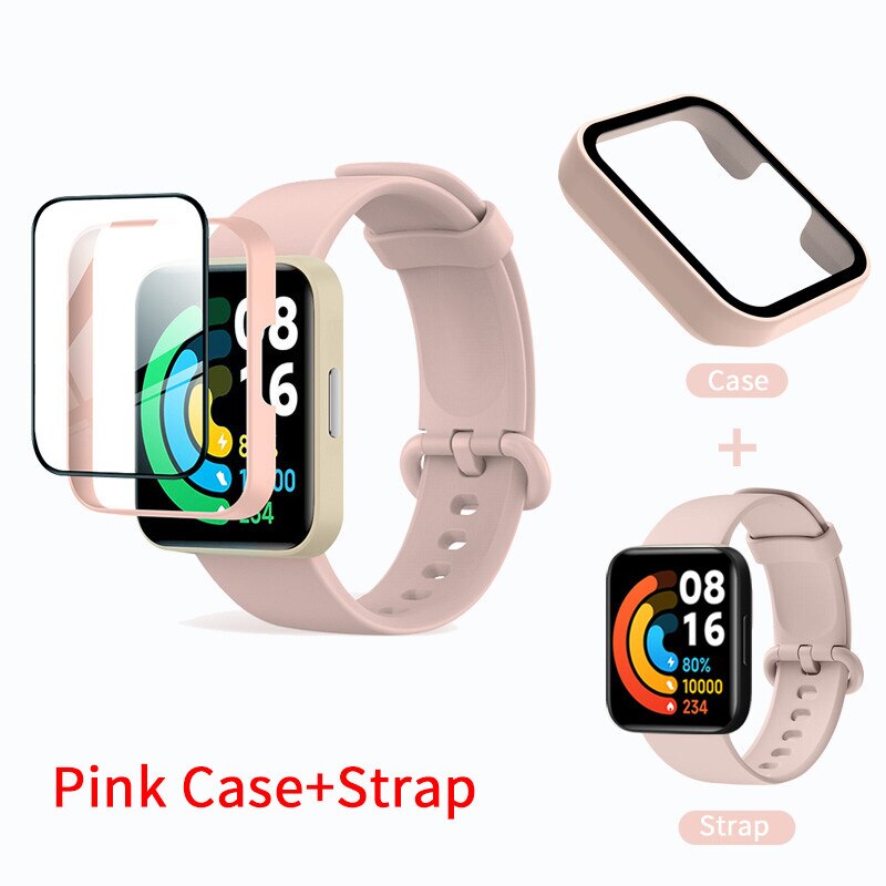 Szklane etui 9D + pasek do zegarka Redmi Watch 2 Lite PC Hard Cover Screen Protector Watchband Bransoletka do zegarka Redmi Watch2 Lite Akcesoria
