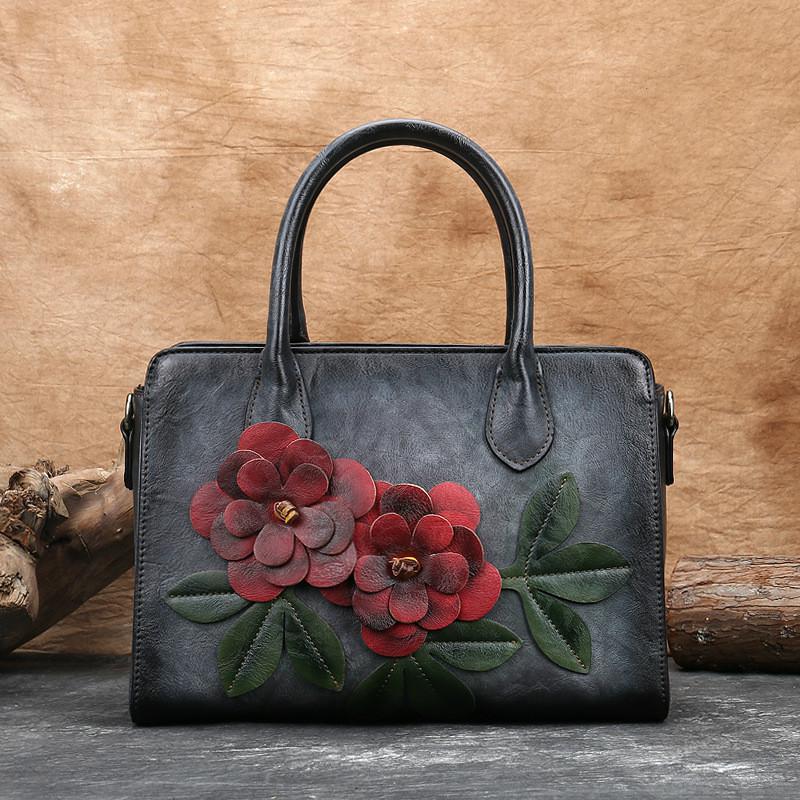 Johnature sac à main fait main Vintage femmes grand sac grande capacité en cuir souple épaule sacs de messager cabas décontracté pour femme: Gris
