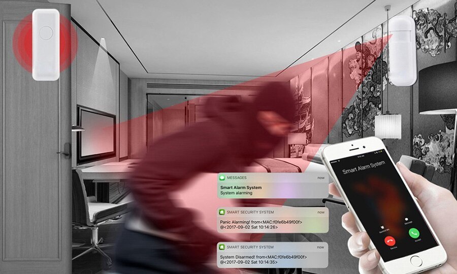 Sgooway factory 433 mhz trådløs wifi & gsm sms auto-dial alarm sikkerhedssystem med lav batteri advarsel