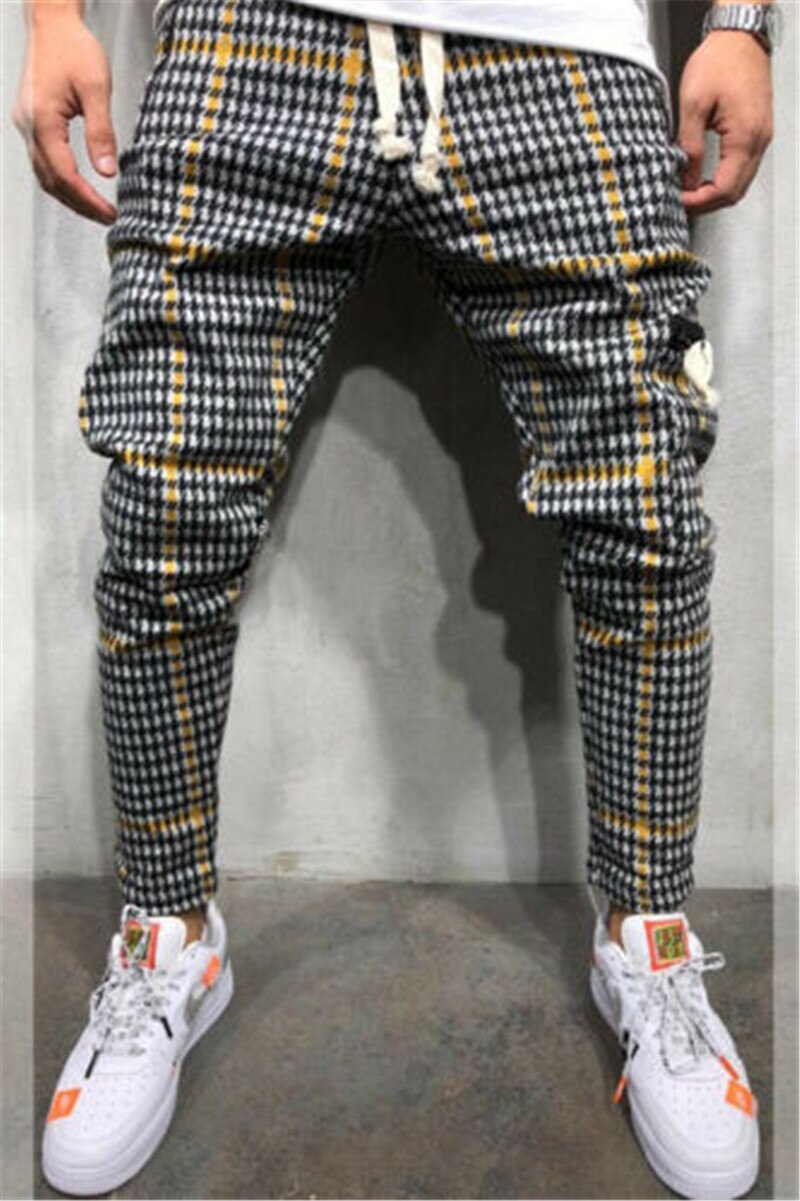 Pantalon Long à carreaux pour hommes, de , style Hip Hop, Harem élastique, printemps automne,: L / YELLOW
