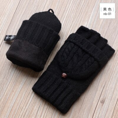 Guantes sin dedos de invierno para hombre, mitones de lana tejidos, manoplas cálidas de terciopelo para invierno, manoplas cálidas para hombre, medio guantes de conducir dedo
