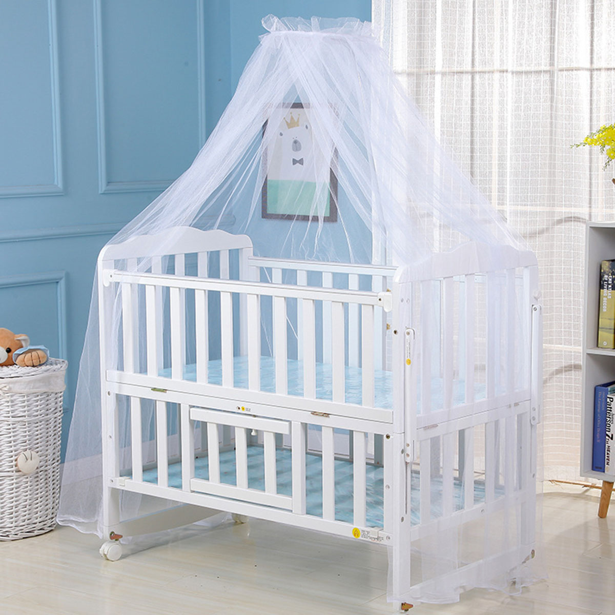 Myggenet baby seng myggenet mesh kuppel gardinet til småbørneseng barneseng baldakin blå hvid farve dropshipp: Sort