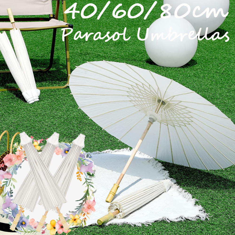 Sombrilla de papel para recuerdo de de boda, paraguas de bambú, 6 uds., paraguas de papel chino blanco, centro de mesa de despedida de soltera, accesorio para fotografía de 60/80cm