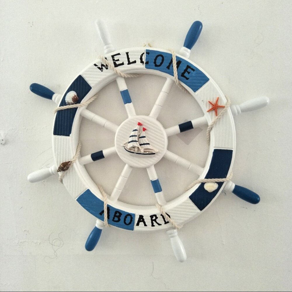 Gouvernail de bateau en bois de Style méditerranéen, 1 boîte de 45CM, volant de plage, décoration murale pour salon