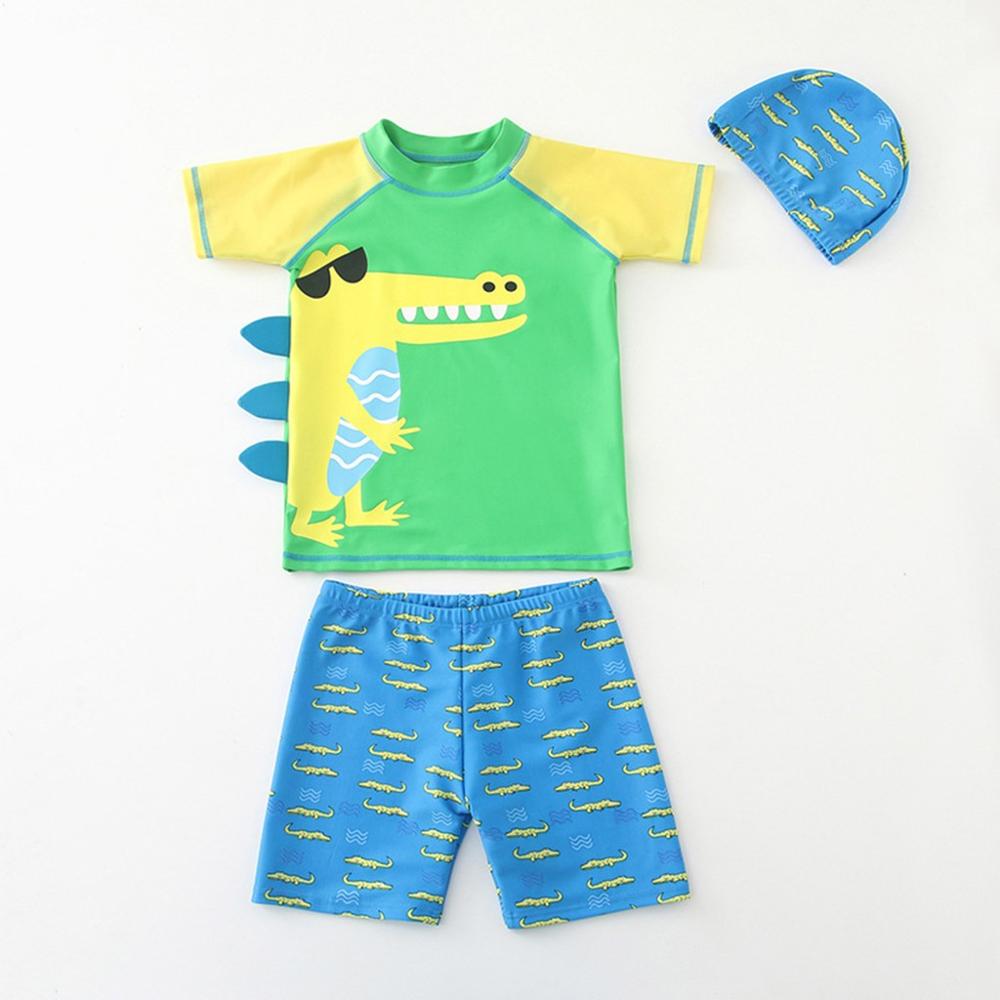 Conjunto de traje de baño con estampado de animales de dibujos animados para niños, traje de baño de dos piezas para surfear a la para niños, traje de baño para niños RL2: green / 2-3 Years