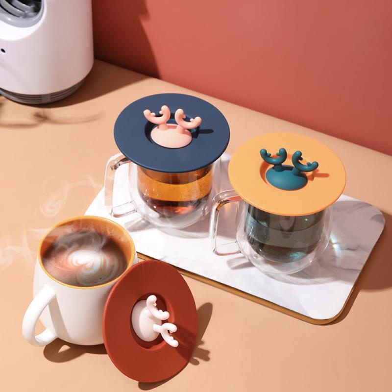 Cartoon Geweih Silikon Tasse Deckel Becher Keramik Tasse dicht Staub-proof Spill-proof Seal Kreative Schüssel deckel Multi-zweck Tasse Deckel
