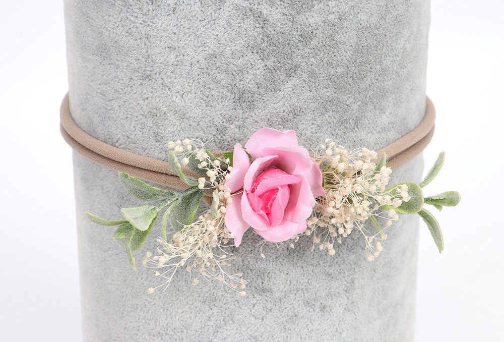 Kunstige rosenblomst blade pandebånd krans baby piger hoved hårbånd hårbøjle børn hår tilbehør diy krans hovedbeklædning: Lyserød
