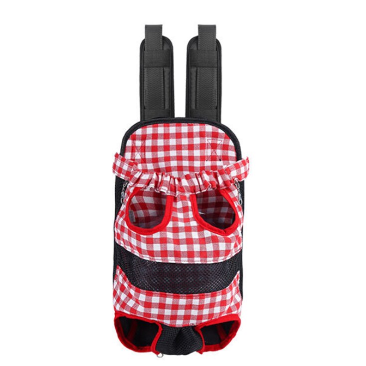 Hund kat bære rygsæk taske plaid mesh ud bærer kæledyr hvalp foran nettet taske 4 størrelser 2 farver: Rød / S