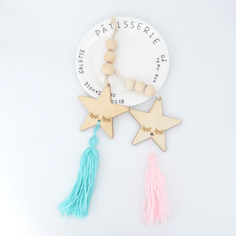 1PC Nordic Style Cute Star Shape Baby Toys Wooden Beads Tassel Pendant Kids Room Decoration Infant Baby Rattle Toys for Children