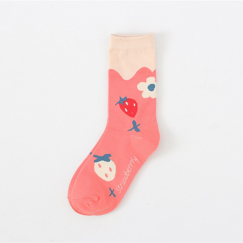 Mignon dessin animé fruits impression avocat banane cerise pêche filles Kawaii chaussettes meias coréen Harajuku broderie Pile tas chaussettes drôles: 18