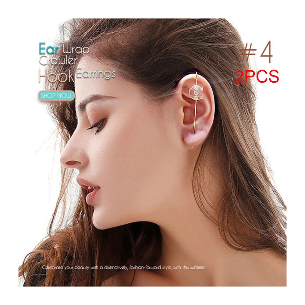 1/2/5pcs Ear Wrap Crawler Hook Earrings Women Alloy Rhinestone High Polished Earrings XR: Plum