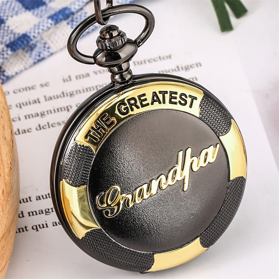 The Greatest Grandpa Antique Birthay Quartz Pocket Watch Retro Black Pocket Pendant Clock with Box