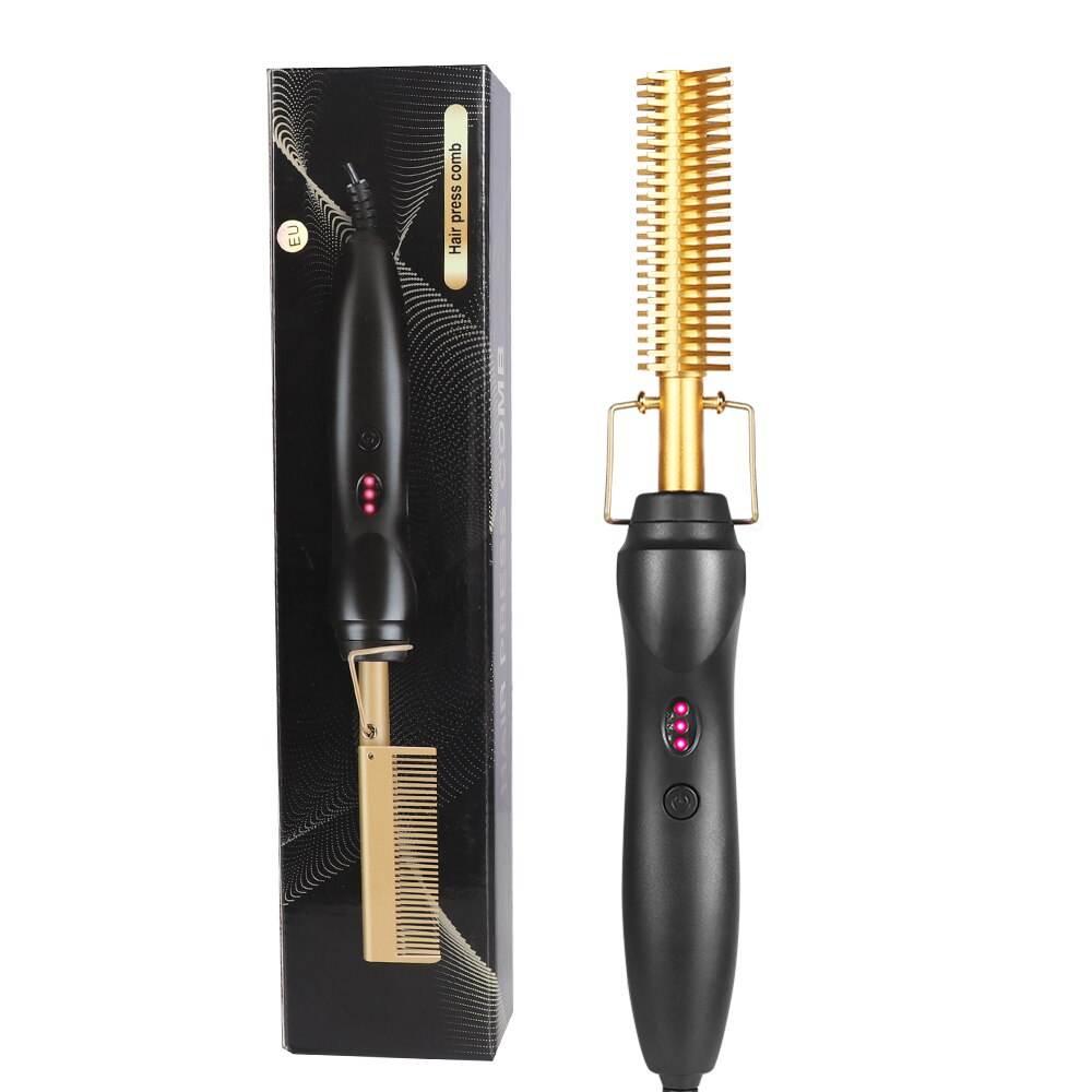 2 in 1 Hair Straightener Hair Curler Electric Heating Comb Hair Smooth Flat Iron Multifunctional Straightening Styling Tool: EU