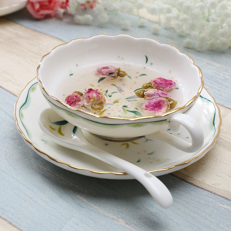 200ML European Style Bone China Coffee Cup and Saucer Set Mug Ceramic Tea Cup Mug For: 2