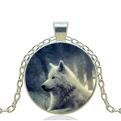 Gray Wolf Logo Pendant Necklace Art Vintage Round Chain Choker Statement Necklace Women Jewelry Men Dress Accessories HZ1: 4 / Silver plated