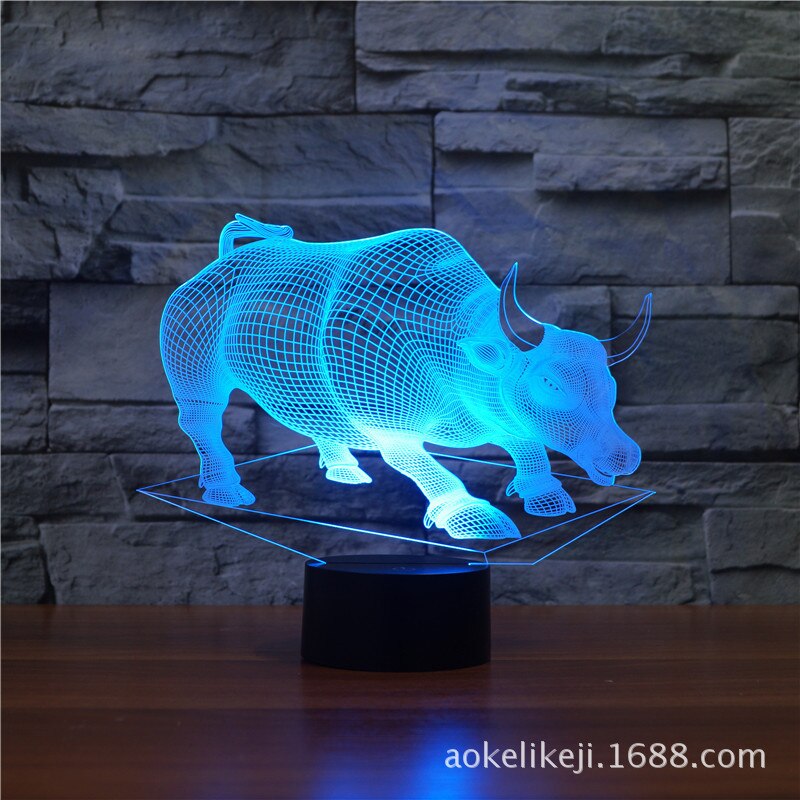 Bull Model 3D LED Light Hologram Illusions 7 Colors Change Decor Lamp Best Night Light for Home Deco 3417