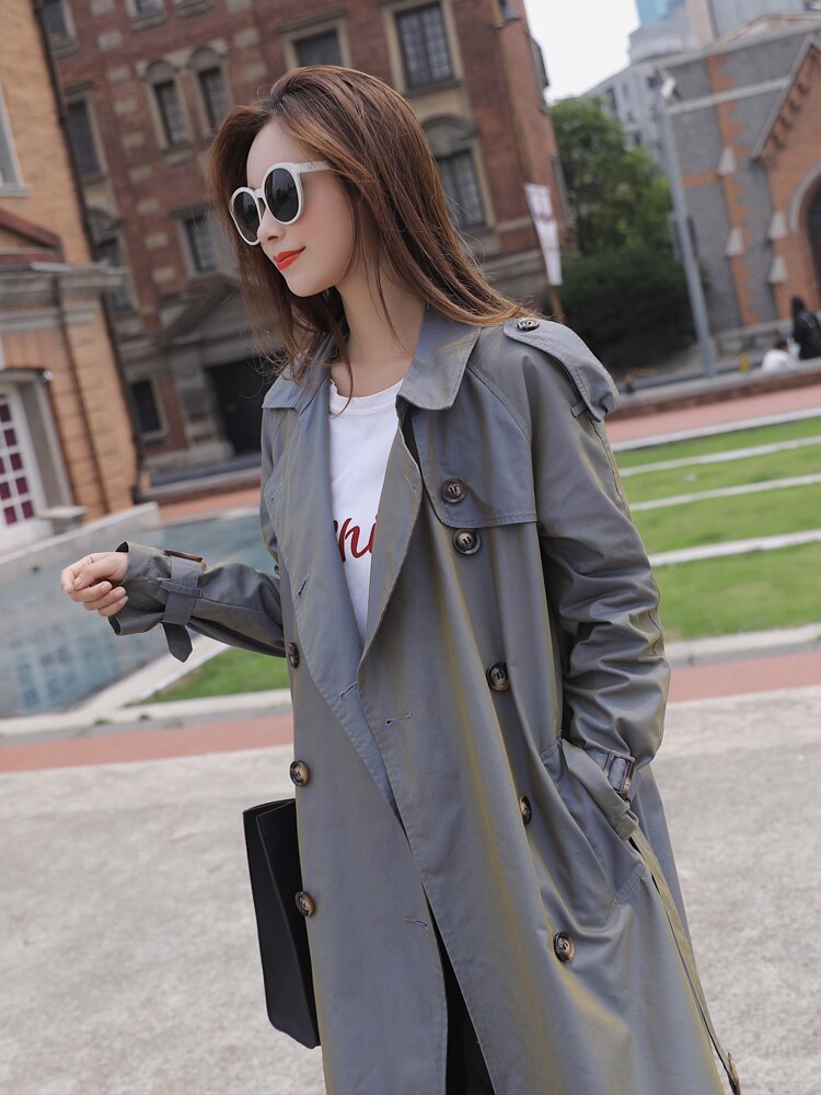 Britse stijl victoriaanse trenchcoat waterdicht kameleon katoen lange dames double-breasted dames duster jas blauw roze