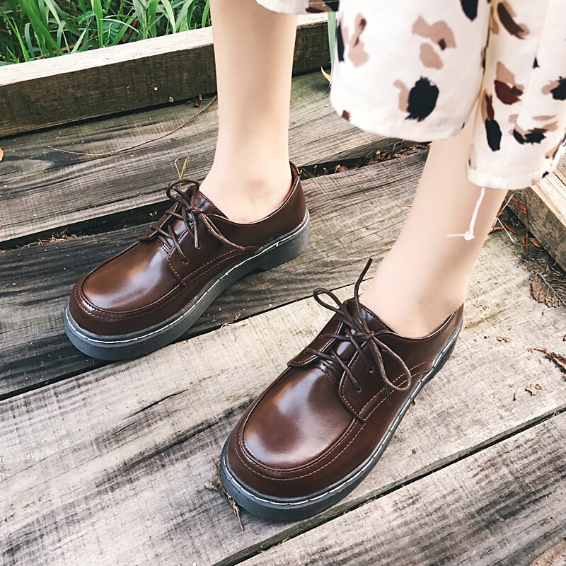 Casual Vrouw Schoen Womens Derby Schoenen Ronde Neus Alle-Wedstrijd Britse Stijl Mode Vrouwen Vrouwelijke Schoeisel Lederen Preppy