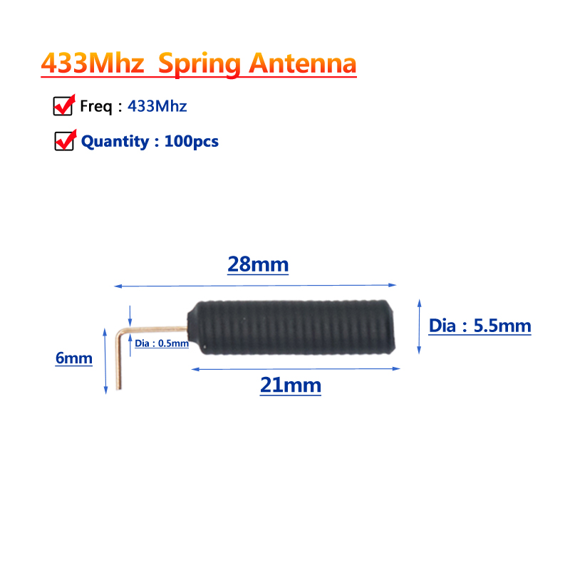 100Stck 433MHz Lora Antenne - 2~3dBi gewinnen - Interne Kupfer Helikal Antenne - IP67 Wasserdicht - Signal Booster: Blau