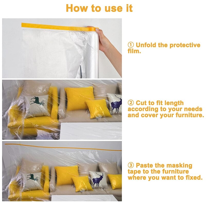 Masking Film Roll Pre-Taped Adhesive Painting Film Multipurpose Paper for Automotive Wall Furniture Protection Appliances