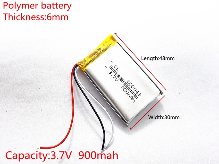 3 line 3,7 V,900mAH,[603048] PLIB (batería de polímero de iones de litio/Li-ion) para dvr;mp5,GPS,mp3,mp4, teléfono celular, altavoz