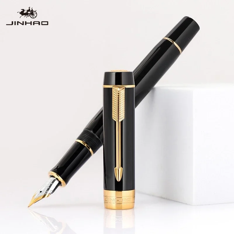 JINHAO 100 Mini Wooden / Resin Fountain Pen Centennial Golden Clip Fine Nib Writing Ink Pen School Office Supplies Stationery: Orange / MF