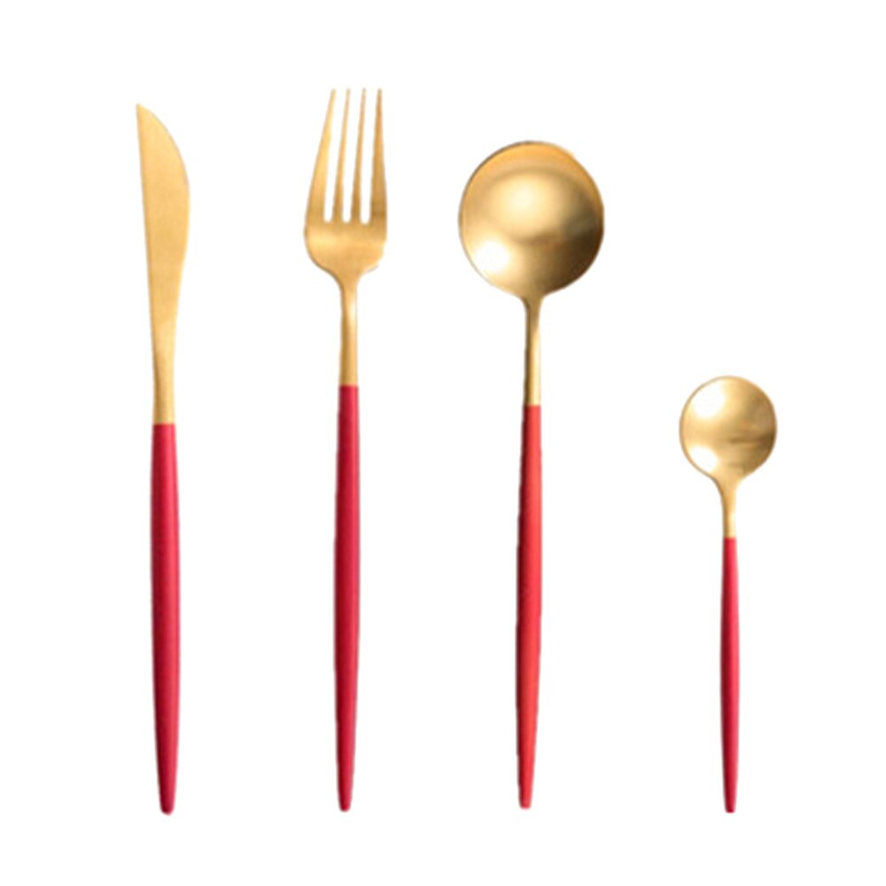 Stainless Steel Flatware Set Stainless Steel Cutter Fork Western Food Flatware (Black): Red