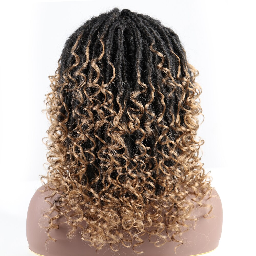 14'' Goddness Locs Hair Wig Short Synthetic Soft Faux Locs Wigs for Black Women Black Brown Crochet Braids Wigs Heat Resistant