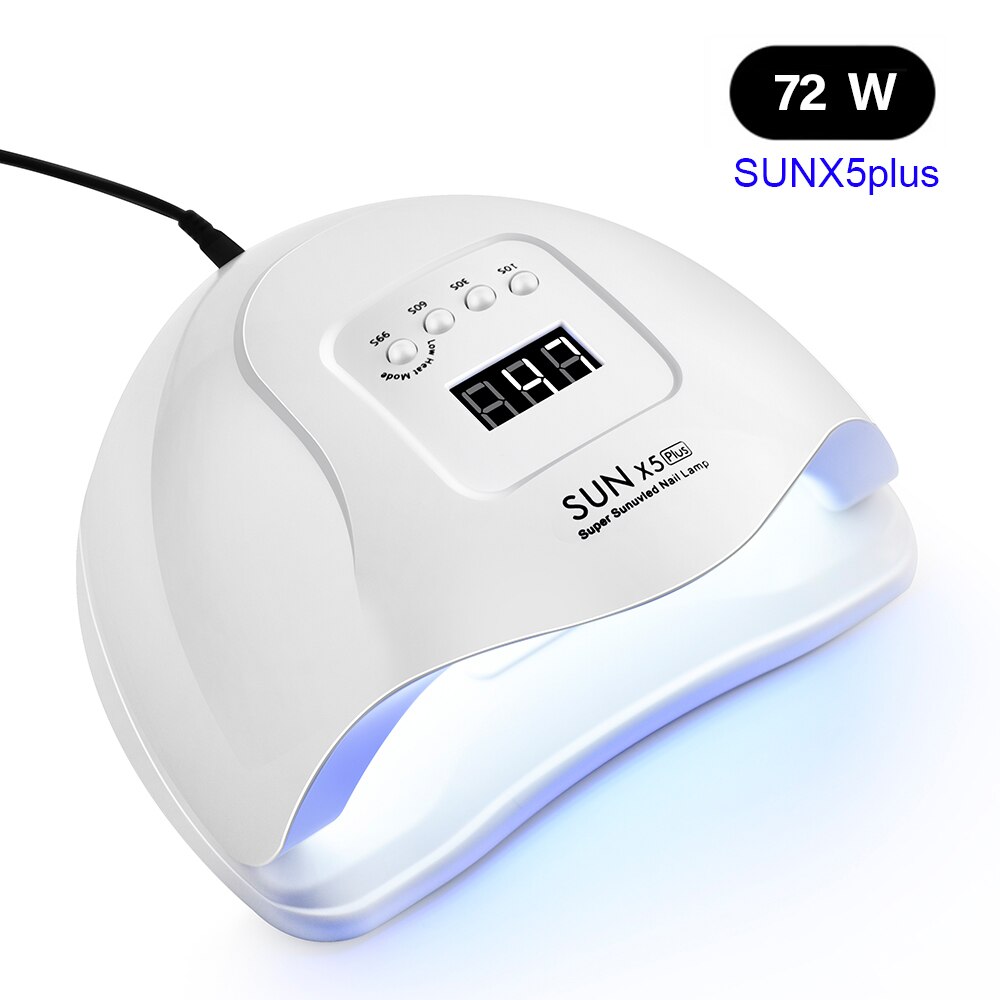 Lámpara UV LED para secado de uñas, lámpara para manicura, esmalte de uñas en Gel, 72/54/48/40/36W, lámpara LCD para dos manos: 72W SUNX5