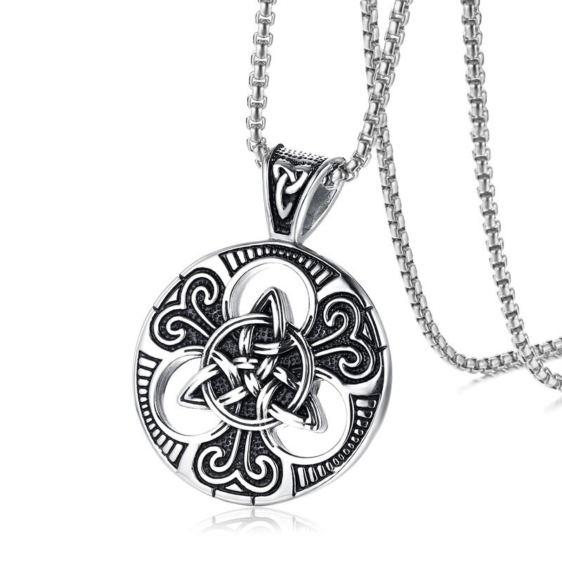 Retro Nordic Style Metal Celtic Knot Pendant Chain Necklace Men Classic Punk Amulet Jewelry: 4001-Silver