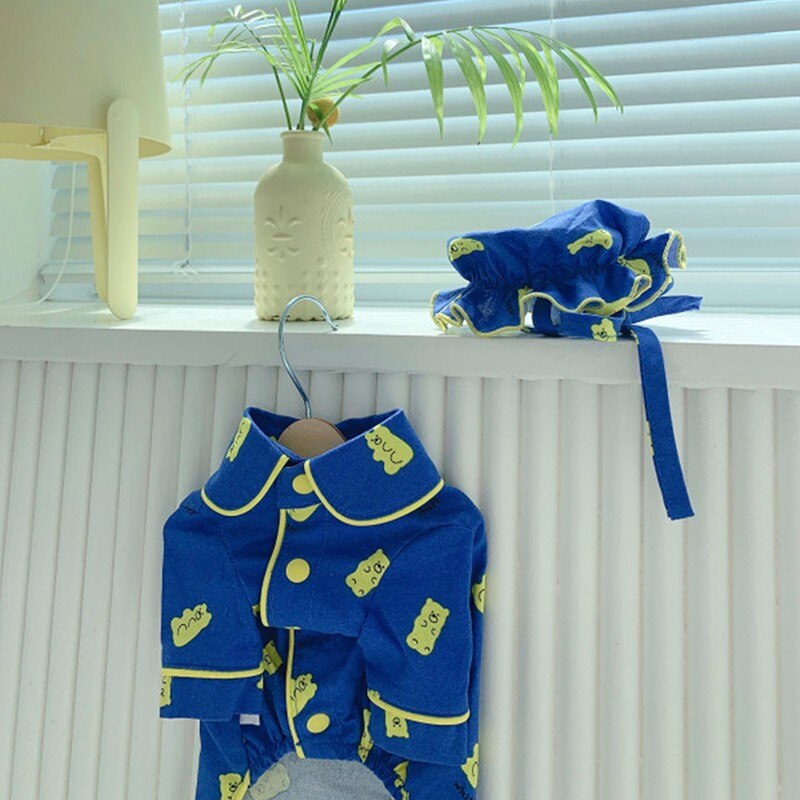 Conjunto de pijama de ropa para perro y Chihuahua, camisa azul de oso, caramelo, ropa bonita para perro cachorro, traje para Yorkshire