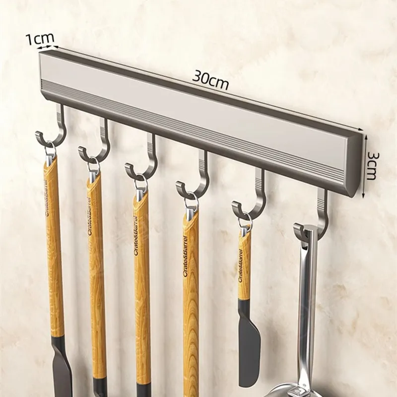 Manufacturers Supply Kitchen Hook Rack Punch-free Wall-mounted Rack Space Aluminum Hook Multi-functional Storage Row Hook Holder: army green