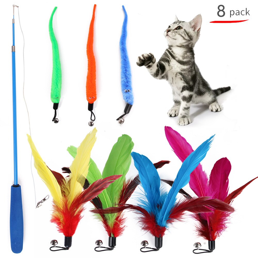 Jouets en forme de souris pour chat, boules en forme de souris, formation pour chaton, ensemble de jouets amusants interactifs, bâton d'herbe à chat, boule de cloche en Sisal, fourniture pour animaux de compagnie,: 8pcs cats toys